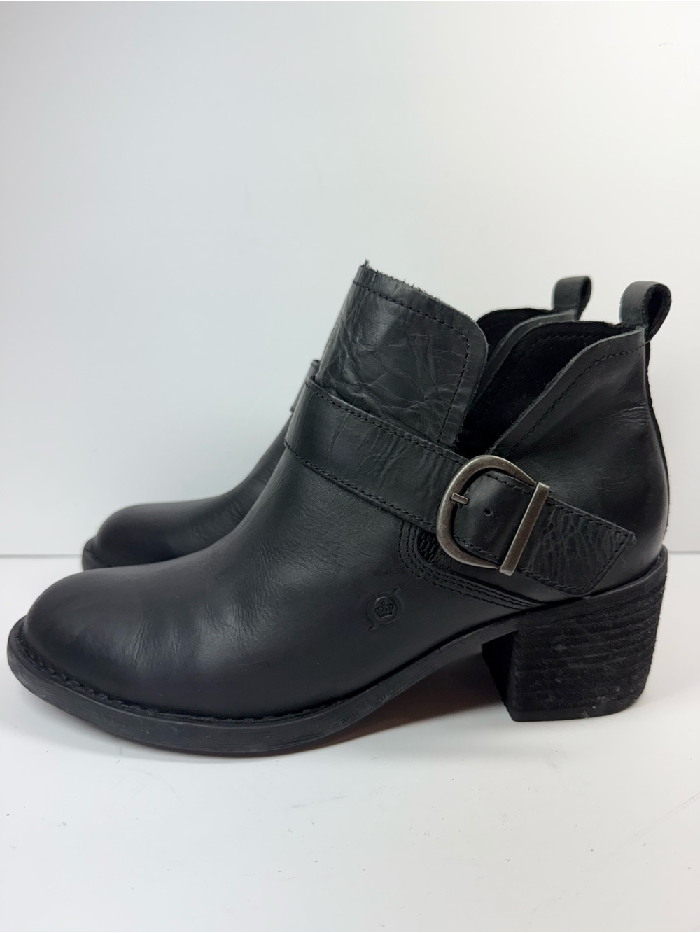 Born Royce Black Leather Buckle Ankle Boots Women’s Size 9M